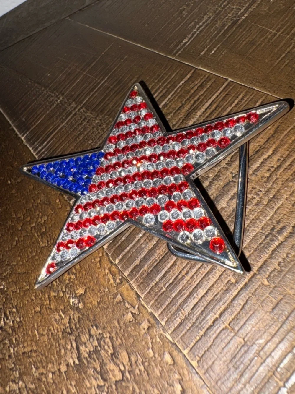 Rhinestone Star Belt Buckle - American Flag Colors